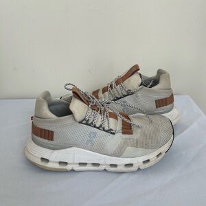 On Running Cloudnova Cloudtec White Pearl/Brown Athletic Sneakers size 8 womens